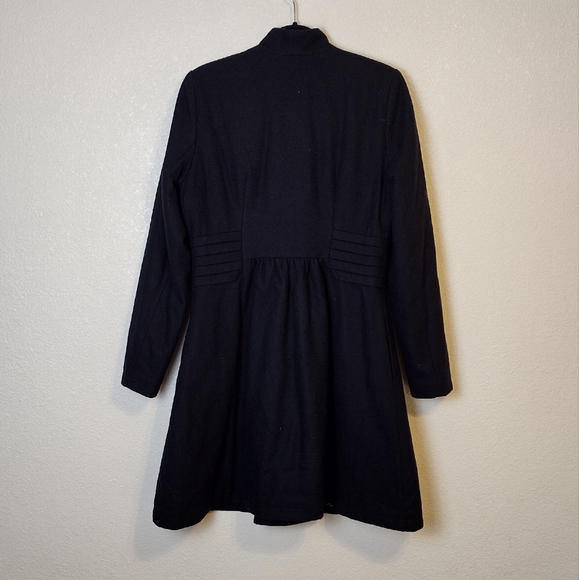 ModCloth women's wool blend navy blue button down trench coat casual sz L - Picture 2 of 8